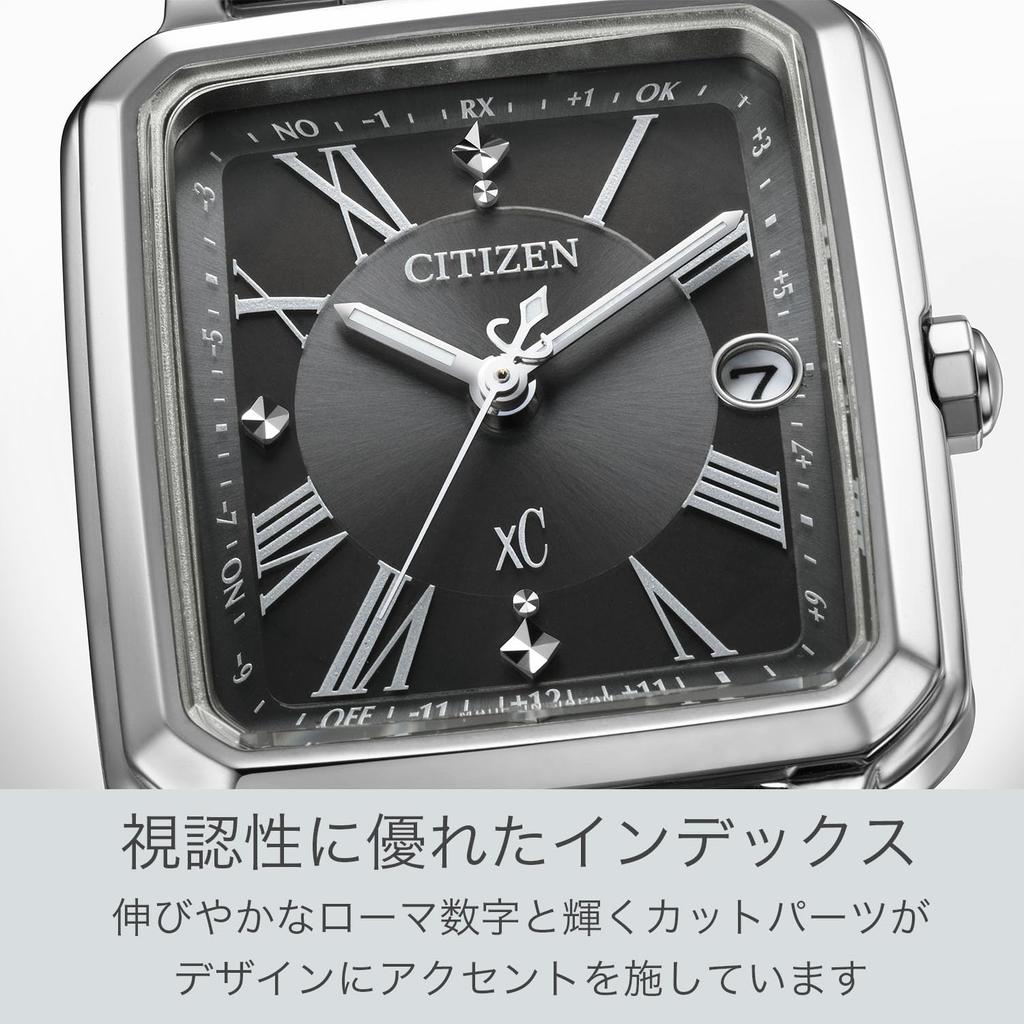 Citizen Eco-Drive Radio-Controlled Solar Watch ES9500-69E Waterproof Square 2-Way Ladies Silver Black Hikari Collection Extra Band