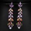 Colorful Cubic Zirconia Long Drop Earrings, Luxury Geometric Crystal Earrings, Elegant Evening Party Jewelry Gift