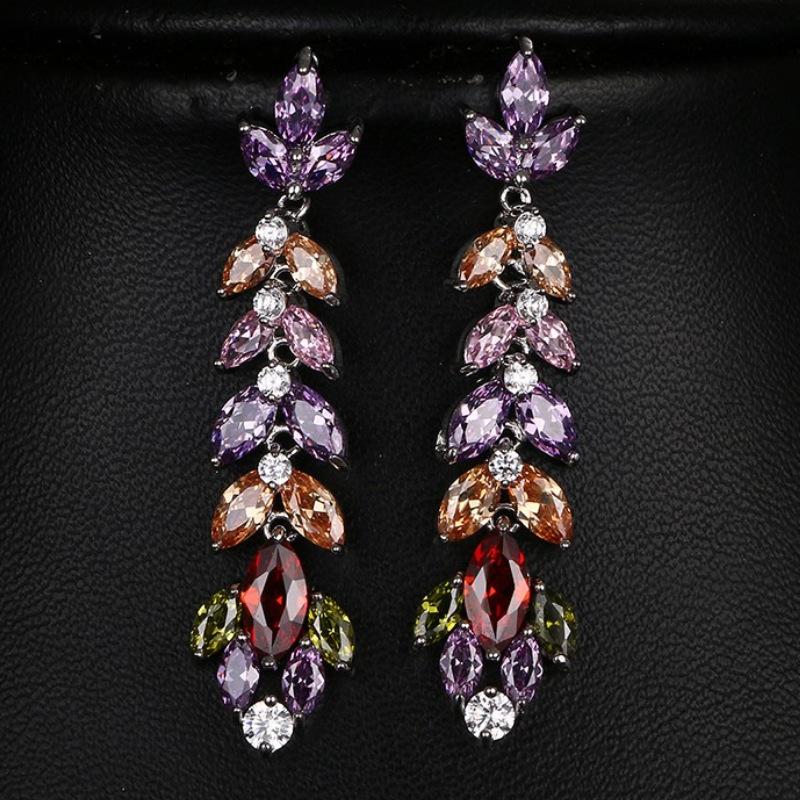Colorful Cubic Zirconia Long Drop Earrings, Luxury Geometric Crystal Earrings, Elegant Evening Party Jewelry Gift