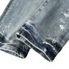 American Street Casual Style Graffiti Jeans Men's Trendy Brand Elastic Slim Fit Small Feet Thin Fashion Versatile Trousers