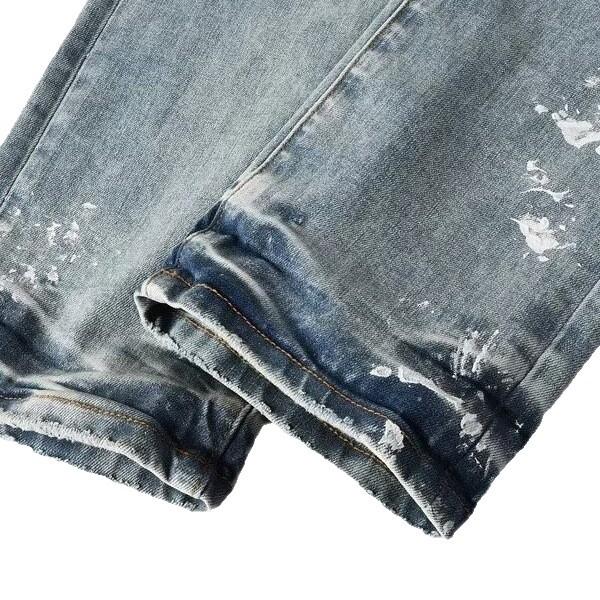 American Street Casual Style Graffiti Jeans Men's Trendy Brand Elastic Slim Fit Small Feet Thin Fashion Versatile Trousers