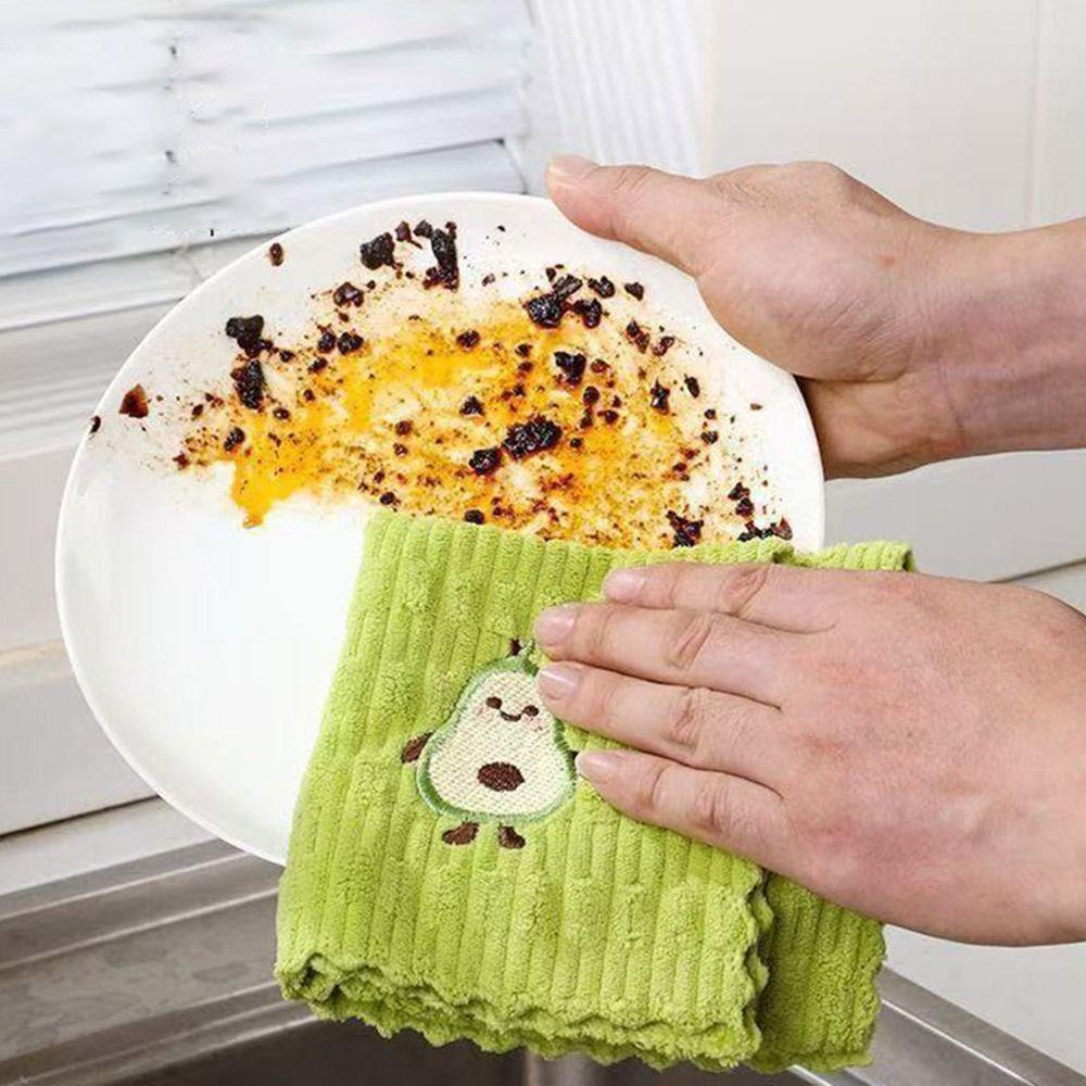 1/4PCS Scouring Pad Kitchen Cleaning Cloths Microfiber Dishcloths Avocado Towel Household Kitchen