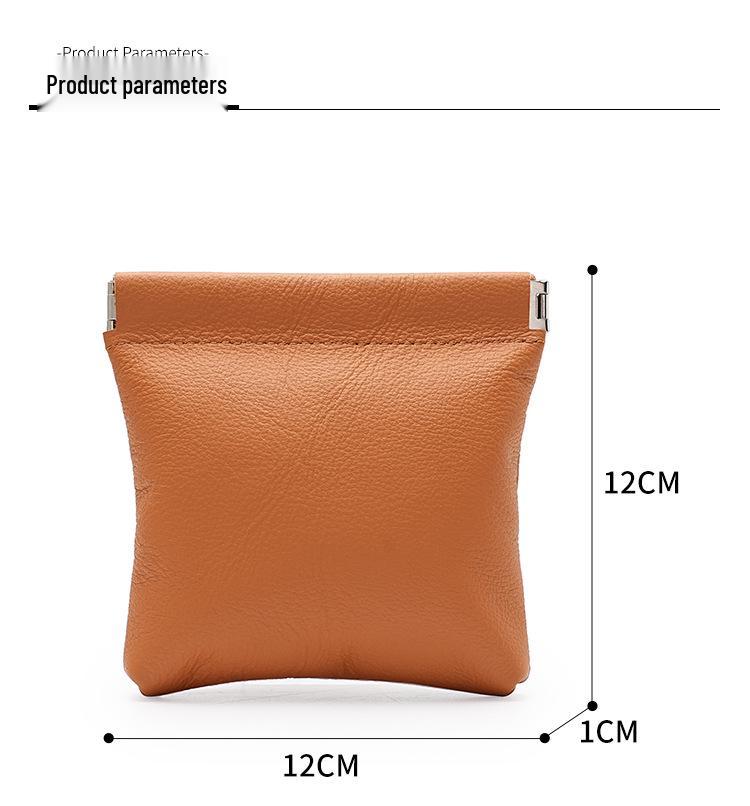 Genuine Leather Coin Purse with Alloy Spring Clip and Kiss Lock for Keys, Earphones, or Jewelry Storage