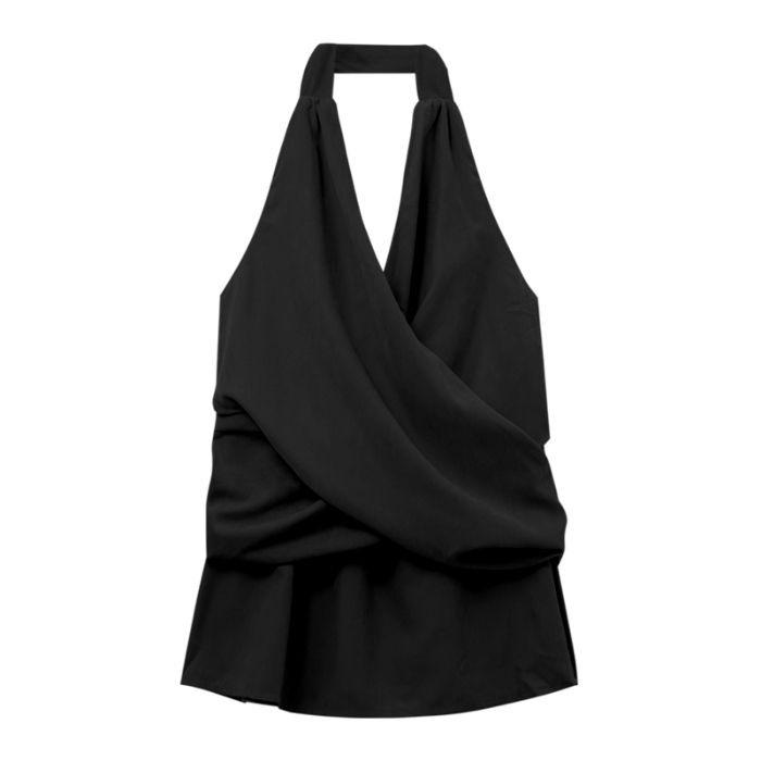 Black V-neck neck strap-on vest for women's summer new Korean sleeveless backless suspender top for outer wear ins