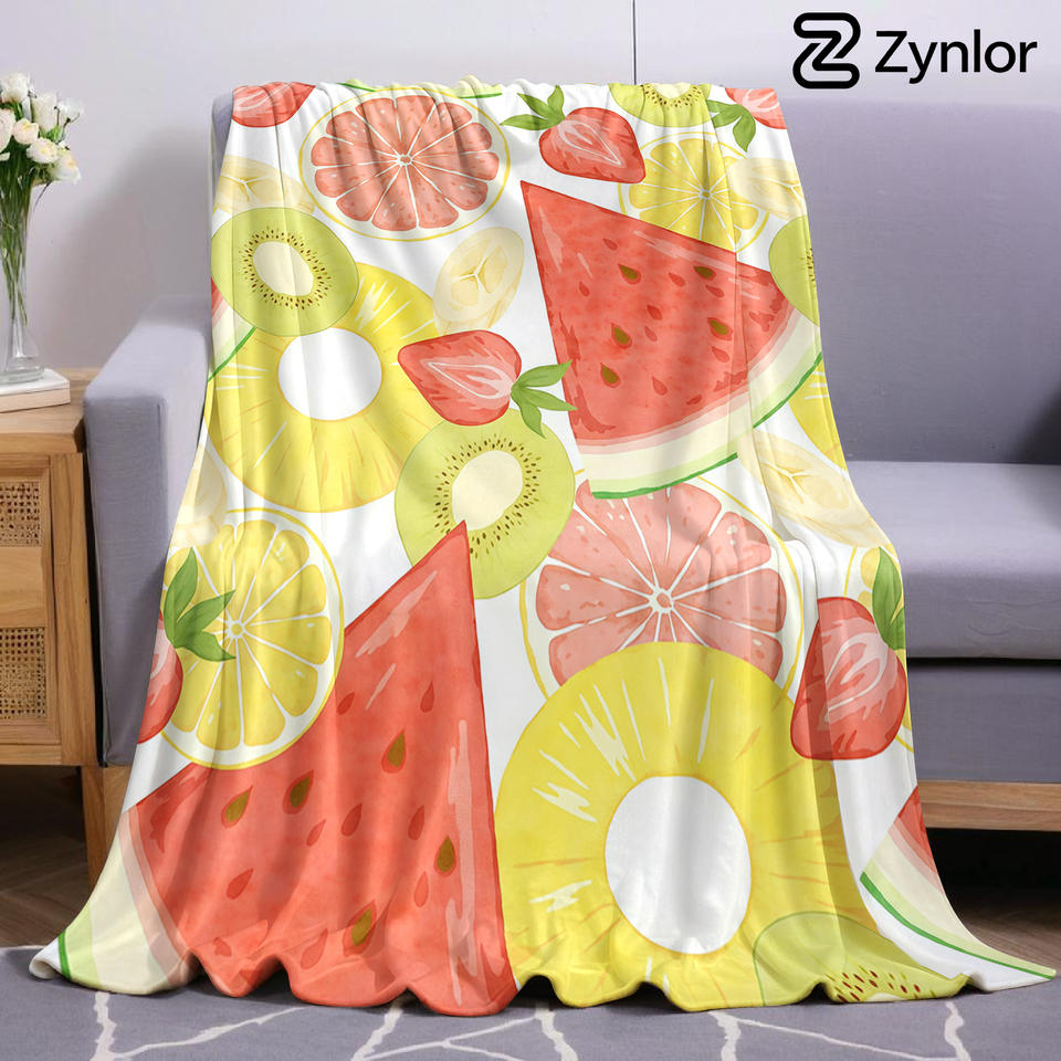 Summer Fruit Watercolor Lightweight Microfiber Soft Christmas Fleece Blanket Warm Cozy Throw for Sofa Office Travel All Season