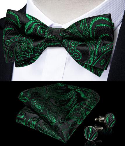 Conjunto de abotoaduras masculinas de seda azul ajustável com gravata borboleta Paisley floral Hanky