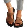 Women Wear Vintage Shoes with Belt Buckles Exposed Toes Thick-soled Slippers and A Straight Line of Beach Flip-flops Over Them