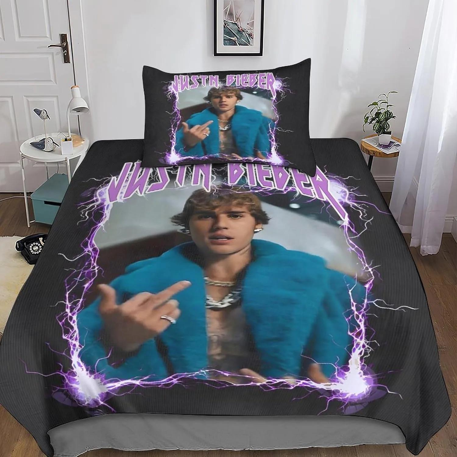 Superbe parure de lit Justin Bieber Housse de couette Taie d'oreiller pour enfants adultes 2/3 pièces Simple/Double/Queen Grande taille Cadeau 135×200cm