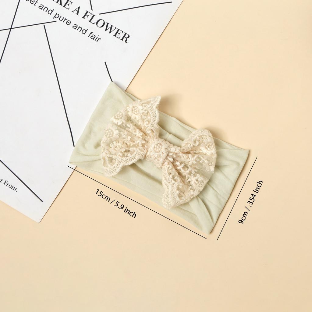 Solid Color Nylon Baby Headband Spring Summer Embroidery Lace Bow Design Comfortable Fontanelle Boneless Hair Band for Infants