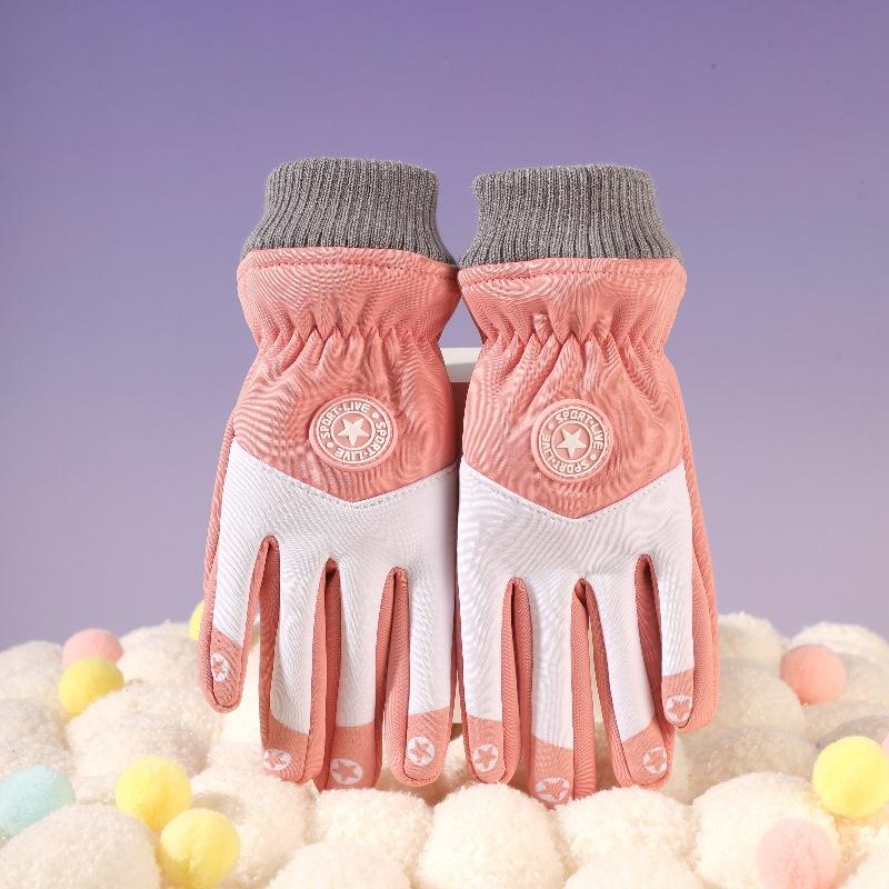ColdSeason Warm Gloves for Boys and Girls Thickened with Round Logo Pattern  Waterproof Outside Anti Slip and Fleece Cycling Gloves