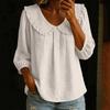 Women Casual Fashion Shirt Ruffle Trim 3/4 Sleeve Blouse Loose Fit Lightweight Top for Everyday Wear