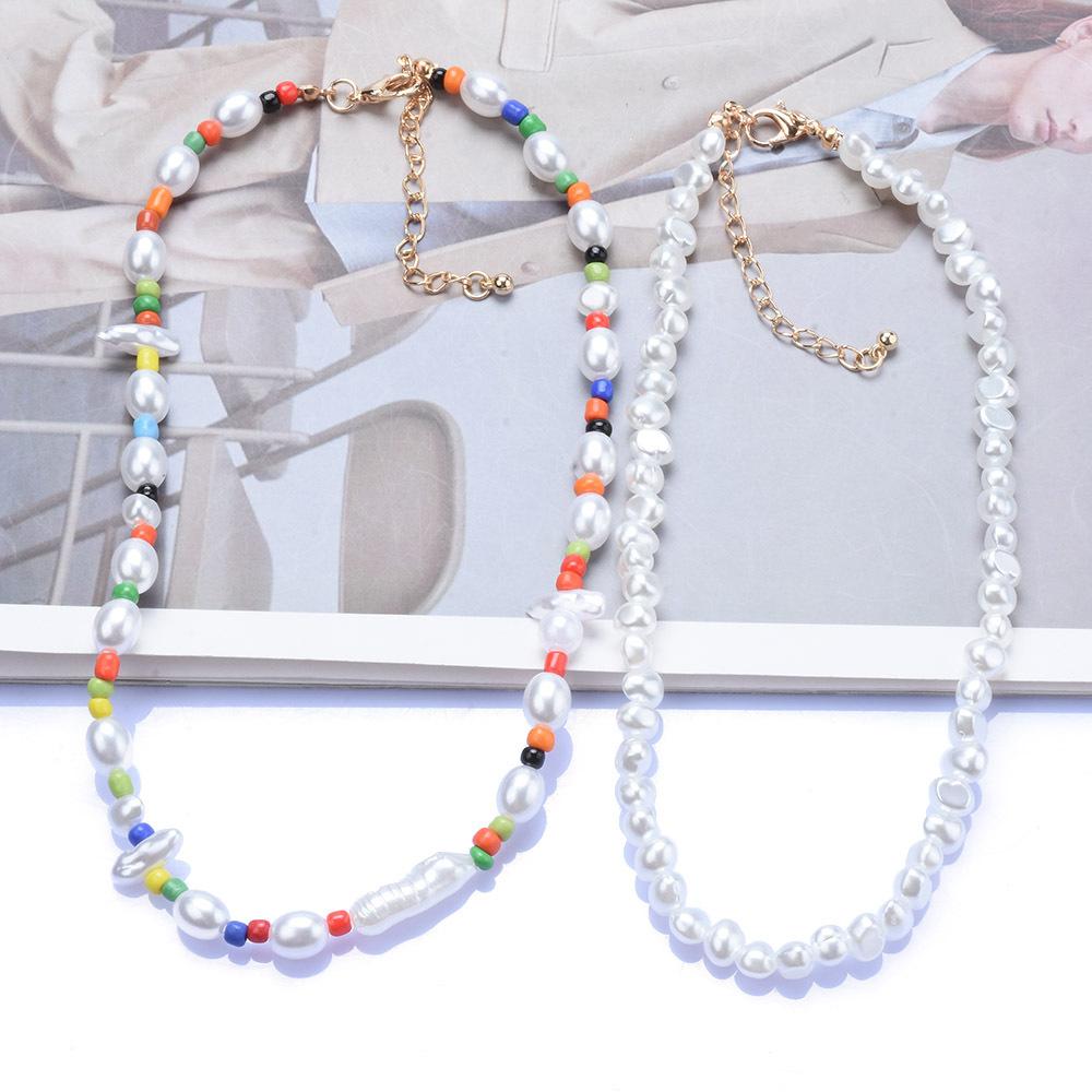 Bohemian Handmade Pearl Multi-Layer Necklace, Simple And Creative Exaggerated Color Rice Bead Pendant Women'S Jewelry