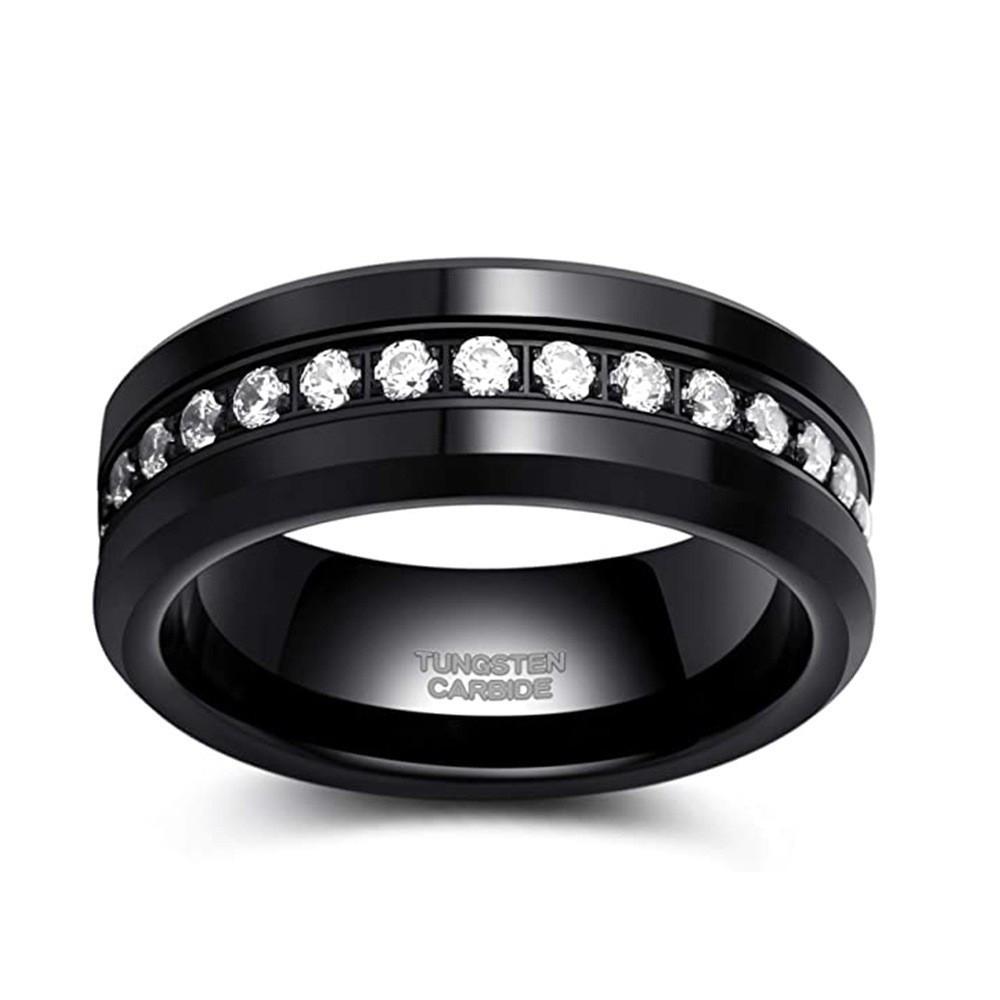 

8-миллиметровое кольцо из вольфрамовой стали с инкрустацией цирконами – Прочное, высококачественное, мужское, в стиле знаменитостей US 11