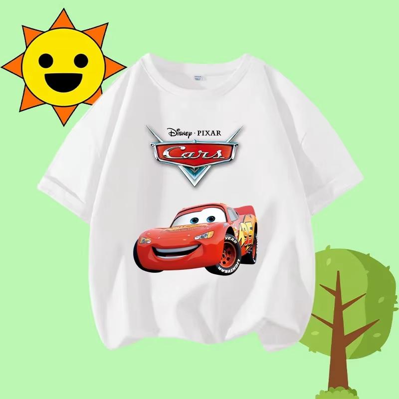 Cartoon Print Racing Car Adventure Childrens Crewneck ShortSleeved Boys Girls Casual Top Unisex and Women Summer TShirt