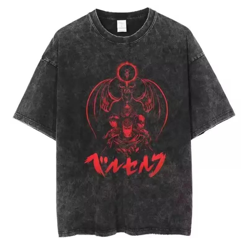 Washed Berserk Vintage Japan Anime New Arrival Mens Women Clothe Tee Shirt Homme Graphic T-Shirts Men  WomenTshirt for Men Women Ropa Hombre