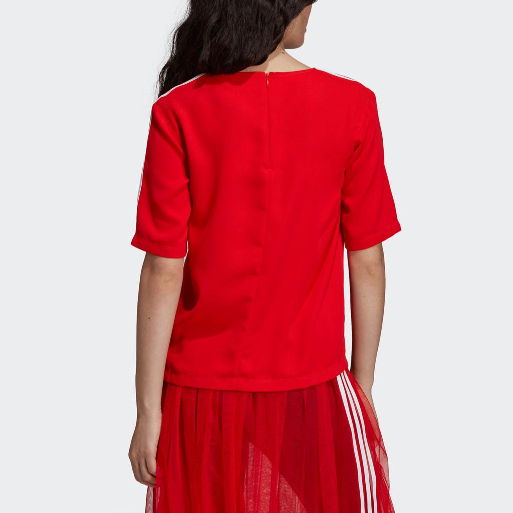 Adidas Originals 3-Stripes Tee Casual Retro Sports Crew Neck Striped Short Sleeve Women Tops Red DW3888