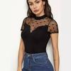 Women's New Sexy Mesh Splicing Small Stand-up Collar Short-sleeved New T-shirt Thin Tops