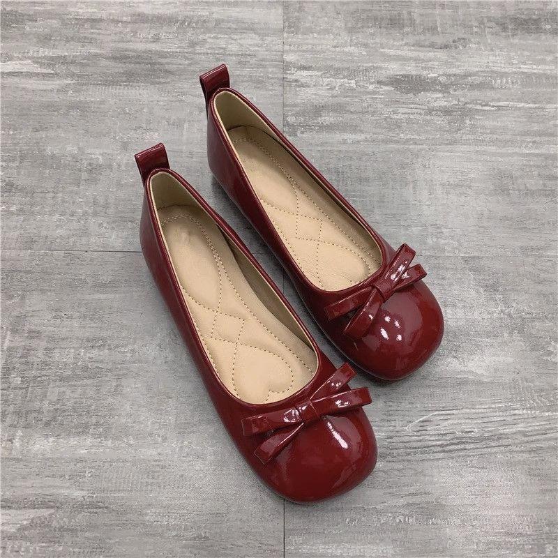

2025 весна и лето новая корейская версия туфли-лодочки с бантом женские на плоской подошве с квадратным носком и неглубоким вырезом туфли Doudou на мягкой подошве туфли Мэри Джейн 40