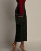 High Waist Leather Slit Midi Skirt - European & American Style, Slimming Bodycon, Solid Color
