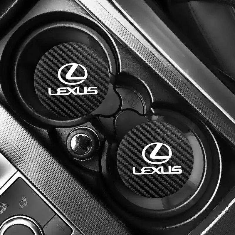 For Lexus F SPORT ES RX NX LS UX LM LX GX LC RZ IS CT GS RC HS SC 2Pcs Car Carbon Leather Water Cup Pad Anti-noise Coaster Mat