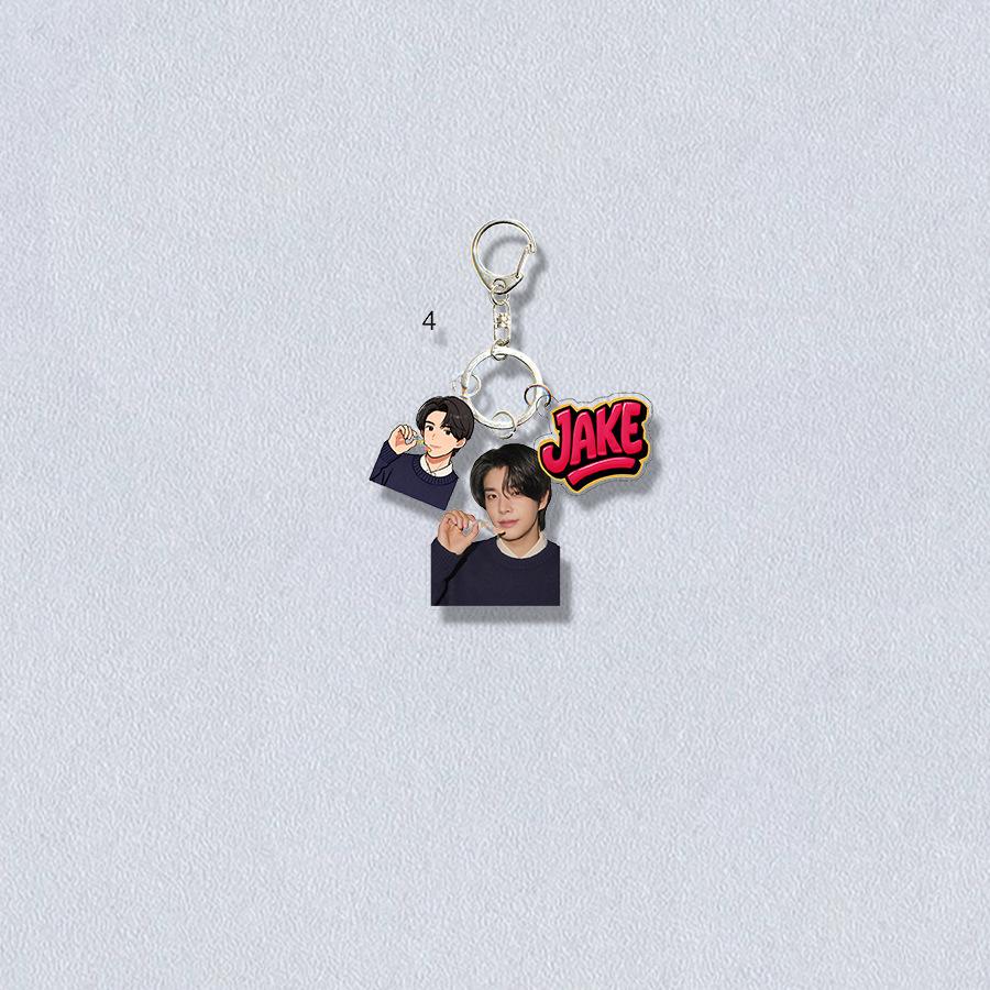 ENHYPEN Triple-Charm Acrylic Keychain, Idol Photo + Matching Cartoon + Nameplate Bag Pendant, Engene Fans Kpop Collectible Accessory