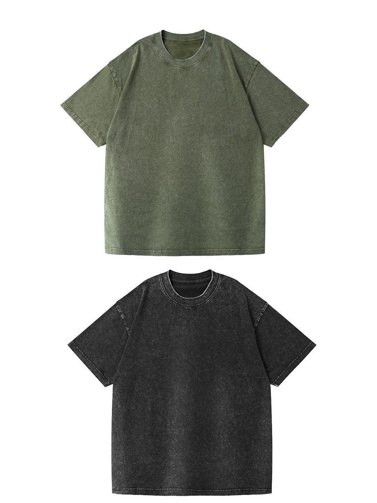 T-shirt Lavata Retrò Fiocco di Neve 230g, Stile Europeo e Americano, Puro Cotone, Vestibilità Larga Girocollo Pullover, T-shirt Uomo Pesante.