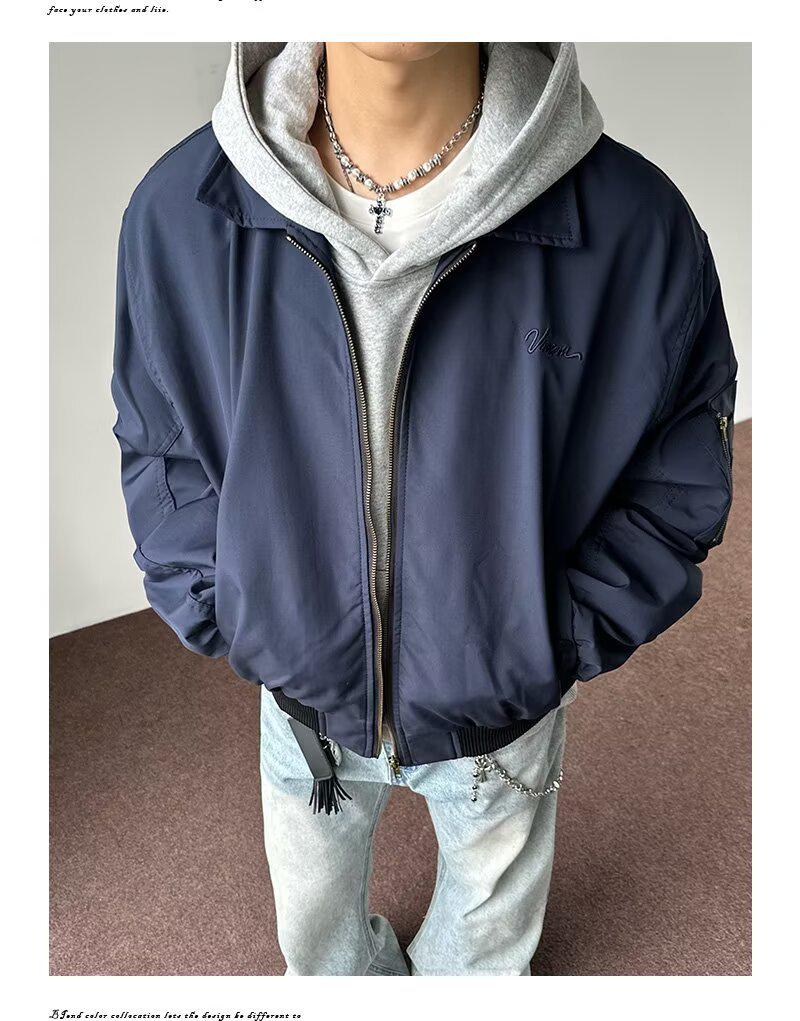 Men s Navy Blue CleanFit Baseball Pilot Jacket - American Style, Lapel Design for Spring and Autumn L