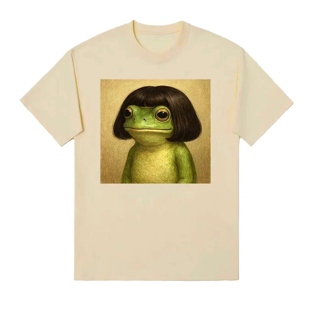 Vintage 90s Casual Oversized T-shirt Funny Frog Face with Bob Haircut Meme T Shirt Unisex Women Fashion Humor Short Sleeve T-shirts