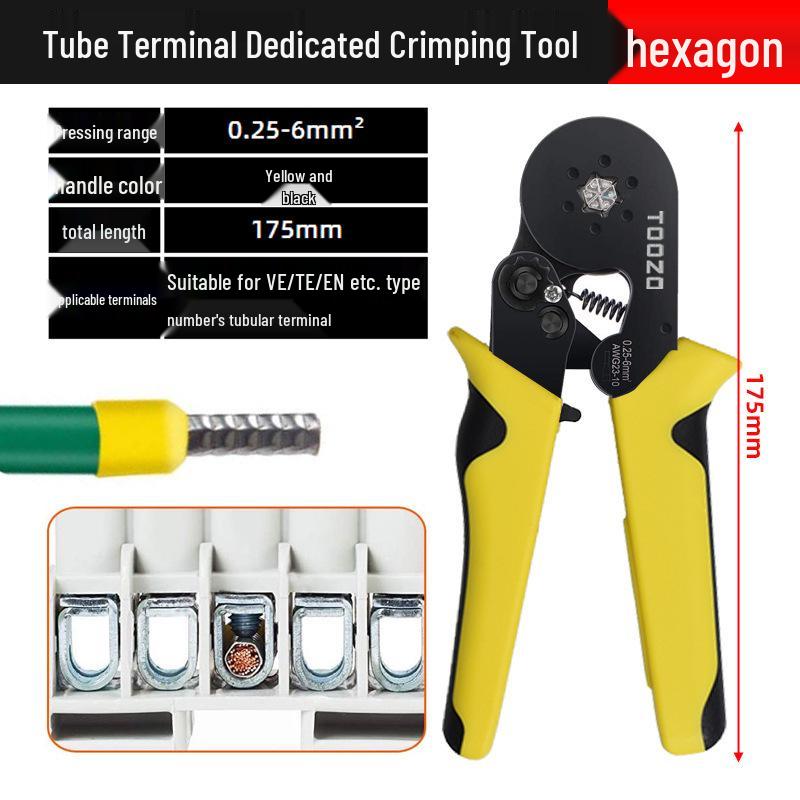 Electrician's Tube and Pin Terminal Crimping Pliers with Cold-Pressed Wire Functionality