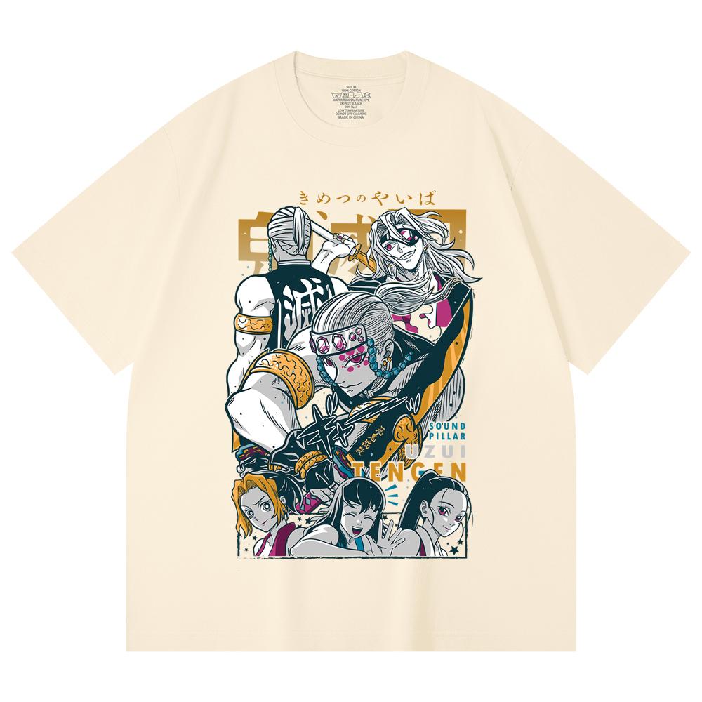 

230 г/м² 100% хлопок Клинок, рассекающий демонов V65 Принт Узуй Унисекс Тяжелая хлопковая футболка XS абрикосовый