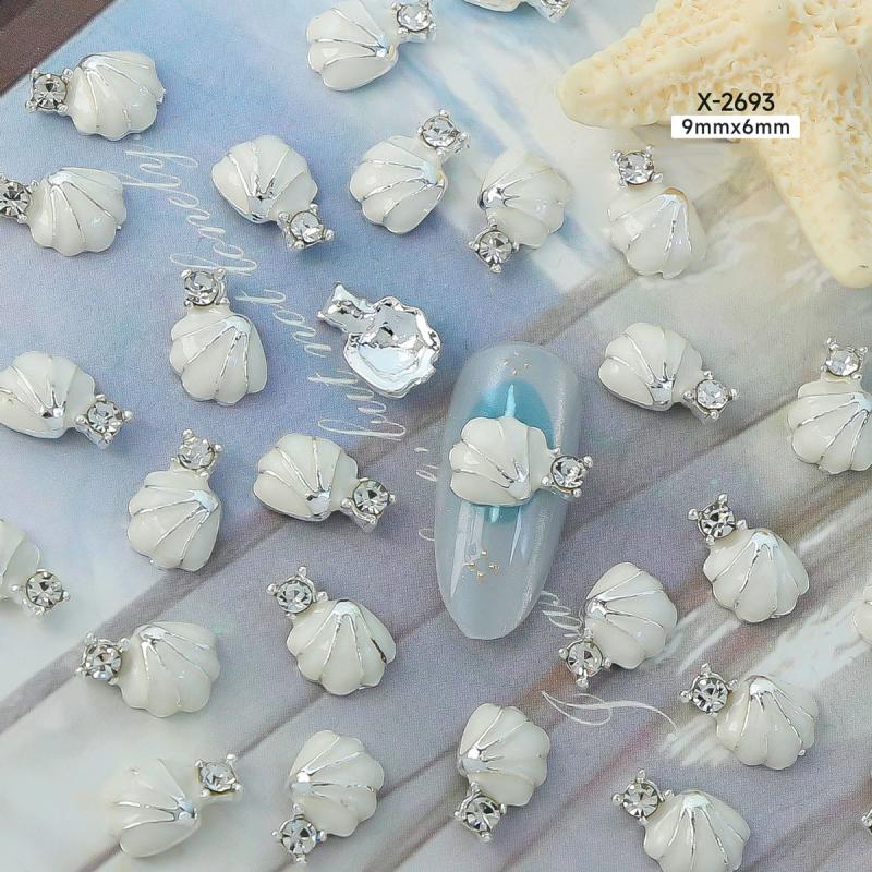 10Pcs Ocean Starfish Shell Nail Charms Nail Rhinestones 3D Diamond Alloy Nail Art Decoration DIY Manicure Nail Part Salon Summer