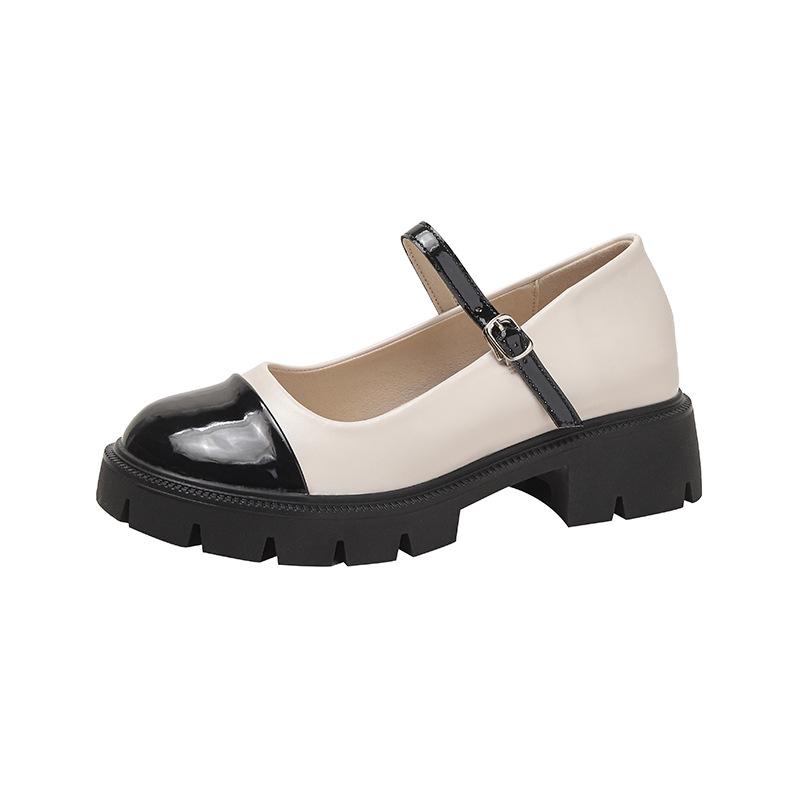Small Inner Height Increase Women's Shoes 34 Small Size 313233 French High Heel Black and White Mary Jane Small Leather Shoes with Skirt