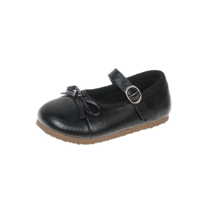 Girls' Bow Princess Shoes - 2026 Spring/Autumn Korean Style, Cute Leather with Magic Strap