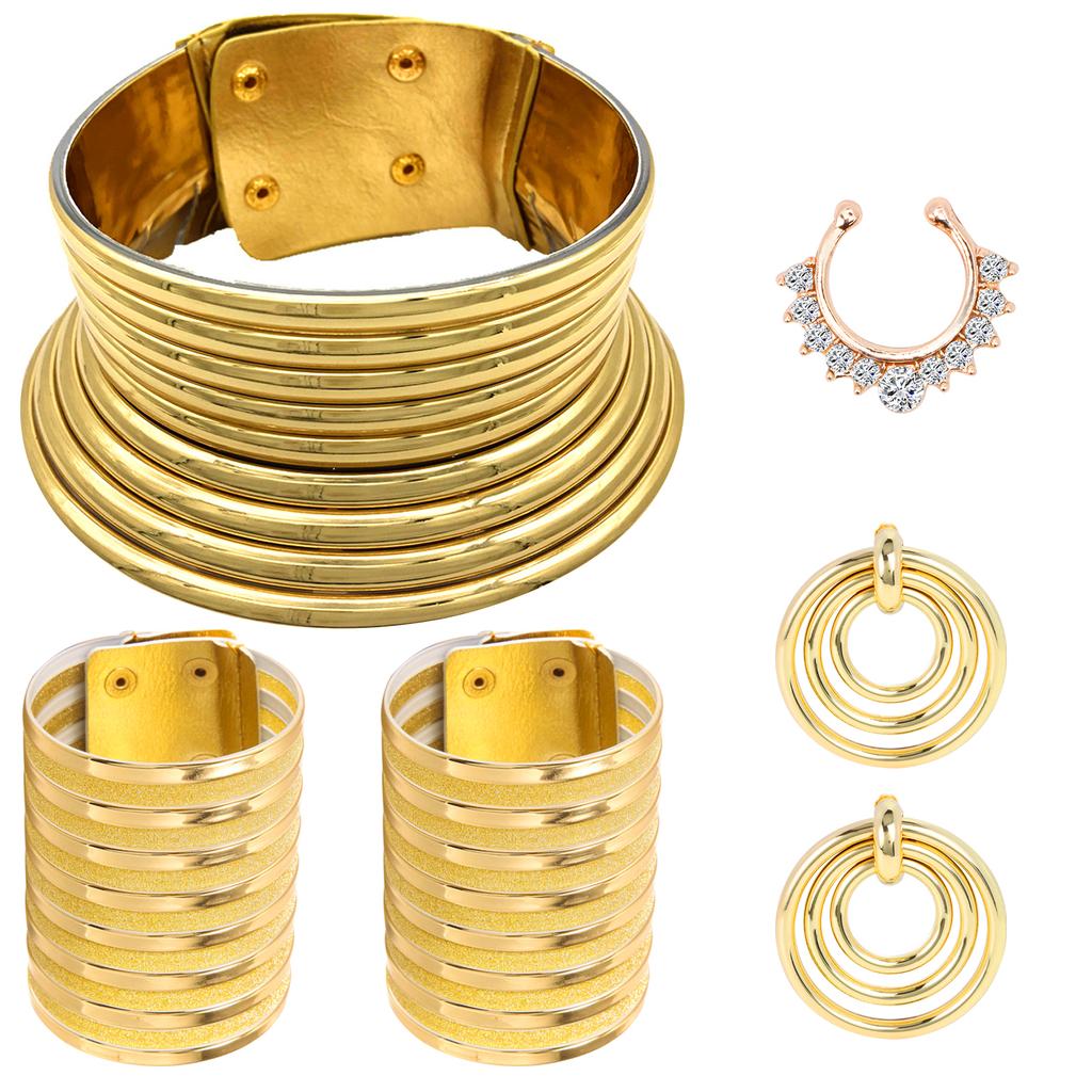 Set di 6 Pezzi Accessori Costume Tribale Nazionale Africano Oro Collo Lungo