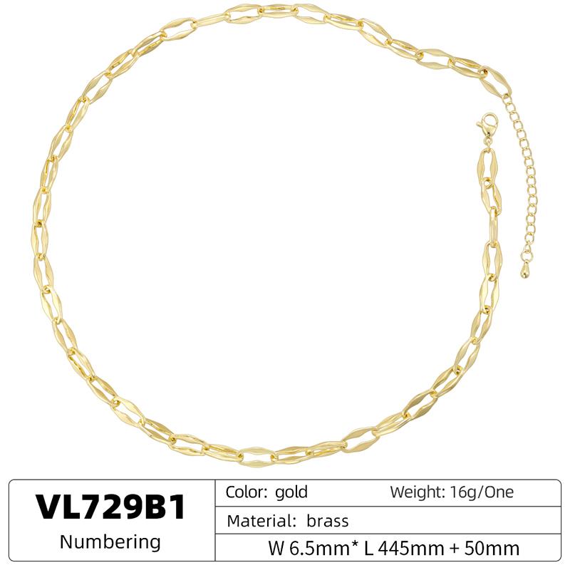 ZHUKOU Copper-Plated Gold Oval Lip Chain - Versatile O-Shaped Ripple Collar Necklace Accessory for Jewellery Making:VL729