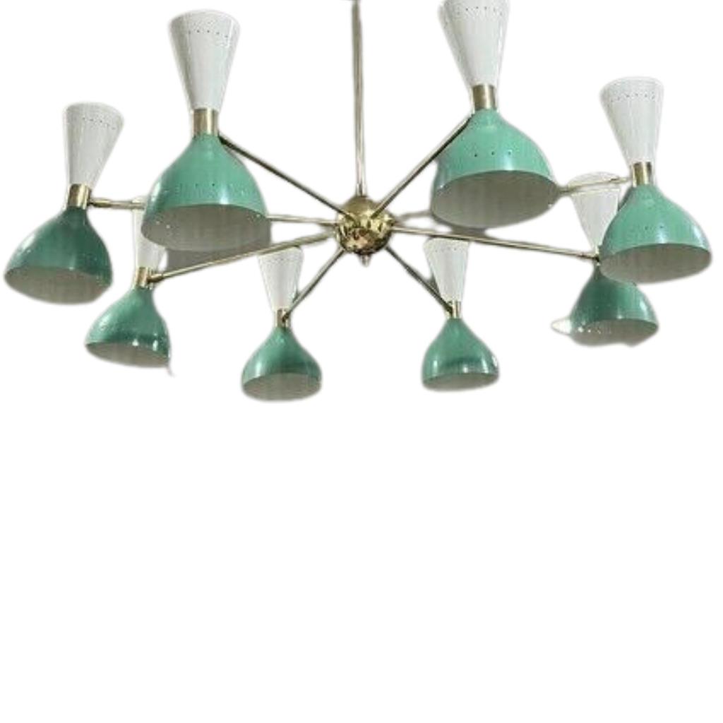 8 Arms 16 Lights Stilnovo Style Brass Sputnik Chandelier - Italian Light - Moder