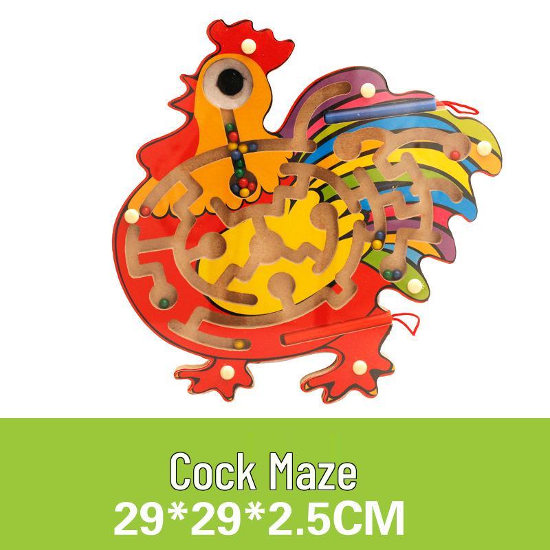 Wooden Marble Maze with Magnetic Pen – Animal Track Educational Toy for Kids