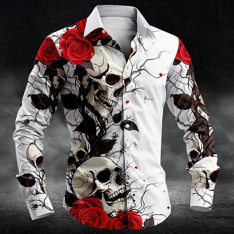 Men's Shirt Skull Rose Flower Series Pink Blue Red Skull Men's Tops Soft and Comfortable US Size Plus Size