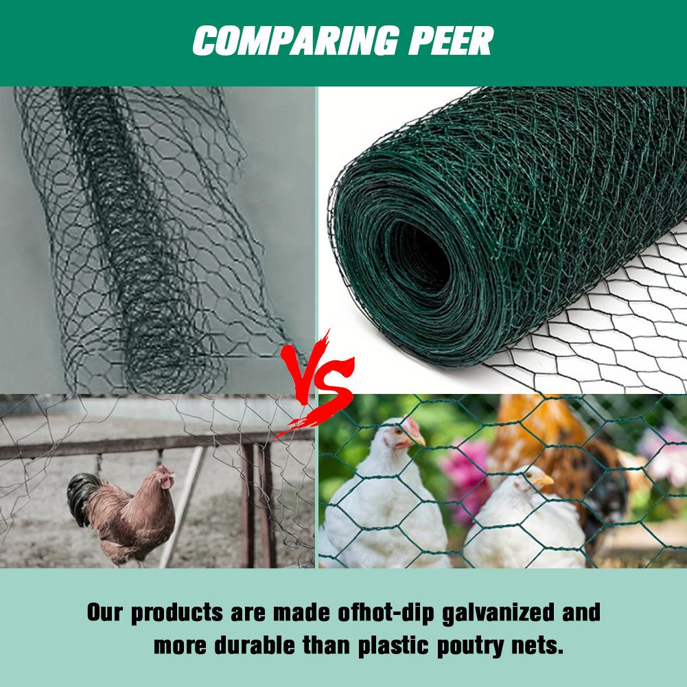 Chicken Wire 39.37x1200in Hexagonal Mesh Poultry Wire Netting PVC-Coated Chicken Coop Rabbit Wire Anti-Rust Metal Garden Netting