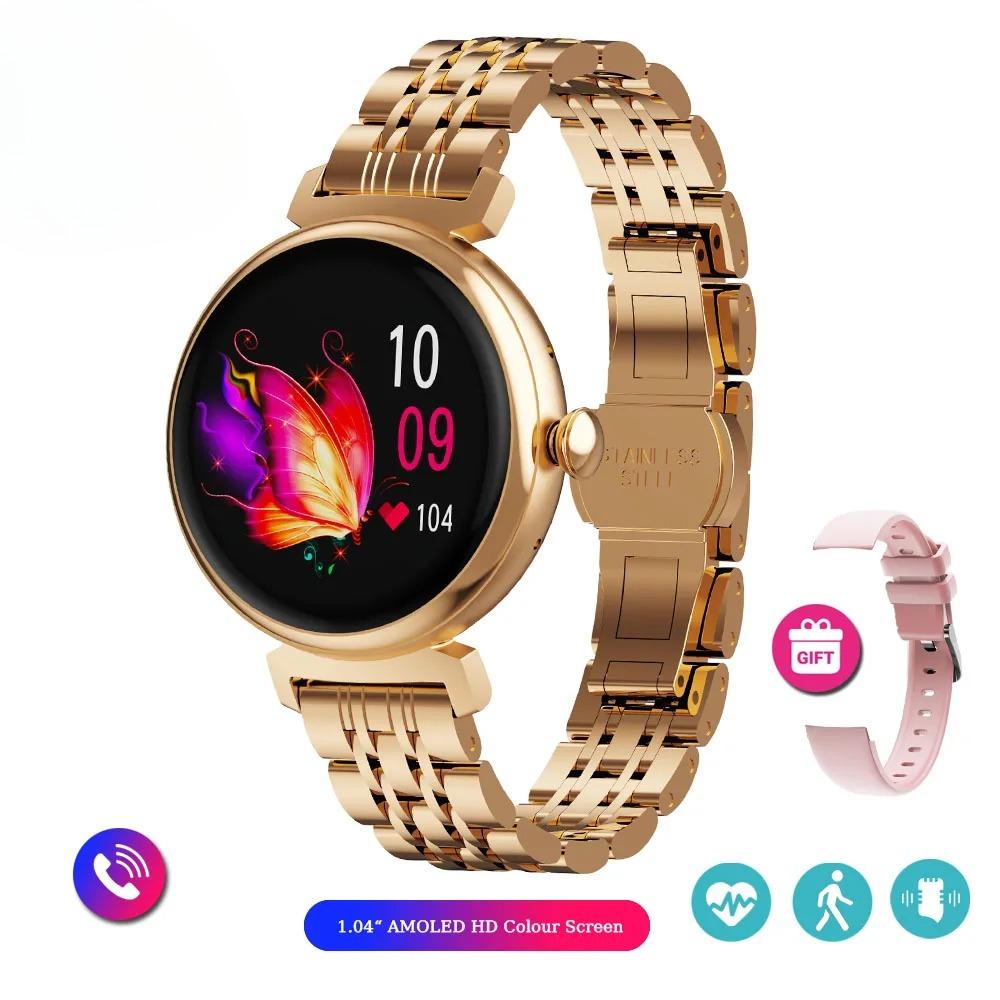 Bluetooth Call Smart Watch Screen Always Display 1.04 Inch  Screen Fashion Ladies Smartwatch Metal Body Small Screen Watch