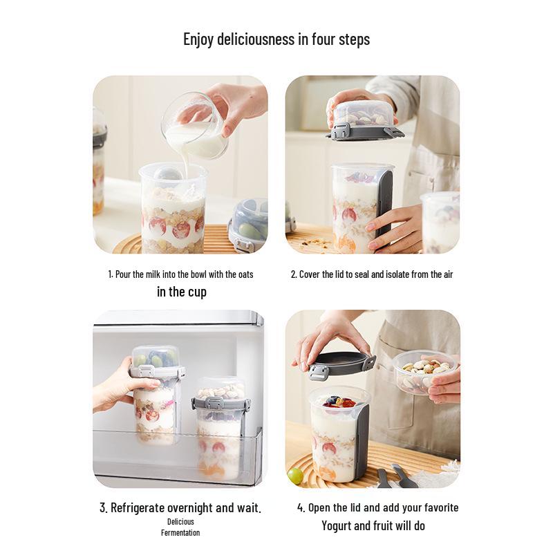 Portable Oatmeal & Yogurt Cup with Spoon and Sealed Lid: Double-Layer Breakfast or Salad Cup for Students and Light Meals.