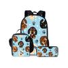Cute Dachshund Print Cat Three Piece Backpacks Set for Boy and Girls Best Gifts 2D Flat Cartoon School Bag for Children