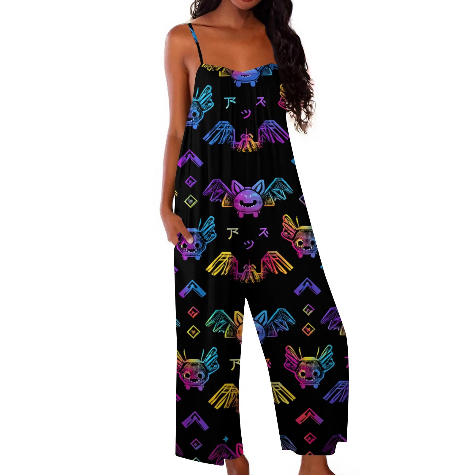 Women s Halloween Print Casual Loose Jumpsuit Romper XXL