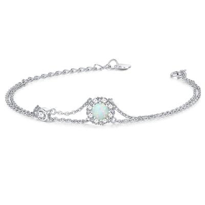 Pulsera para Octubre Plata Platino Blanco Envoltorio de Regalo Incluido Mujeres, Ópalo, Piedra de Nacimiento, 2 Hileras, Flor, Pulsera, Accesorio para Mujer, Chapado,