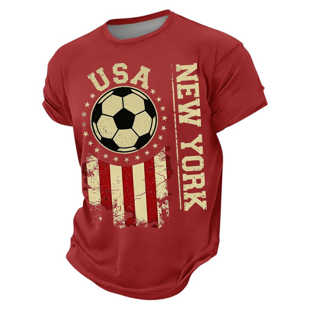 USA Soccer Graphic Tee Crew Neck Short Sleeve Casual T Shirt for Men with Distressed Print Design