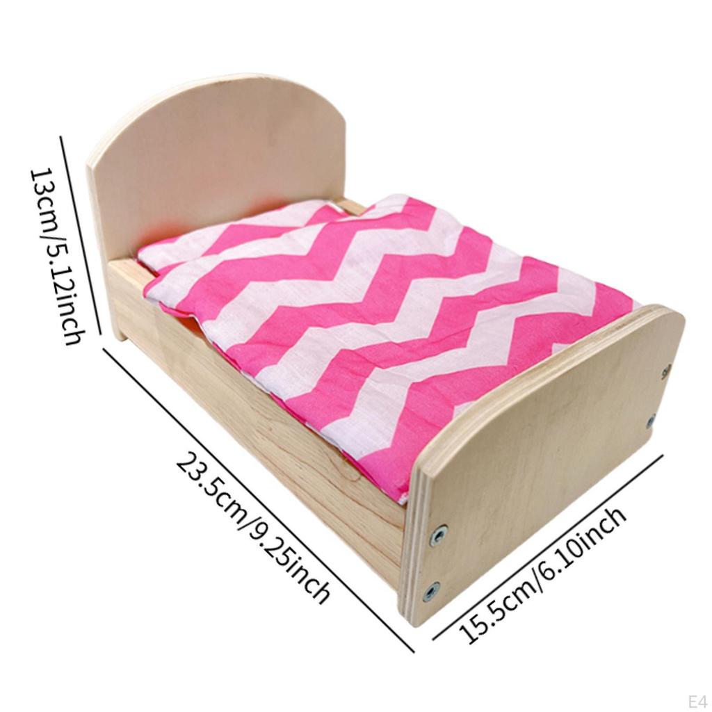 Dollhouse Miniature Bed for 1/12 BJD Dolls Photo Props Mini Simulation Wooden Furniture with Quilt,