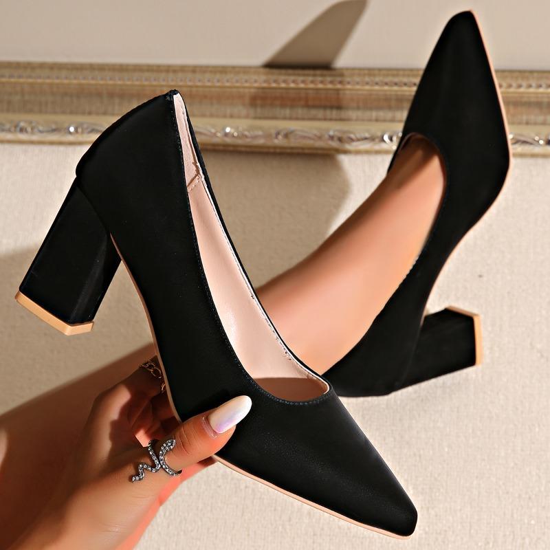 Plus Size High Heels Women's Fall 2025 Comfort Pointed Block Heels