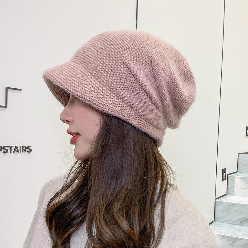 Winter new hat women's autumn and winter rabbit wool knitted hat high-grade double-layer thickened cold-proof headgear