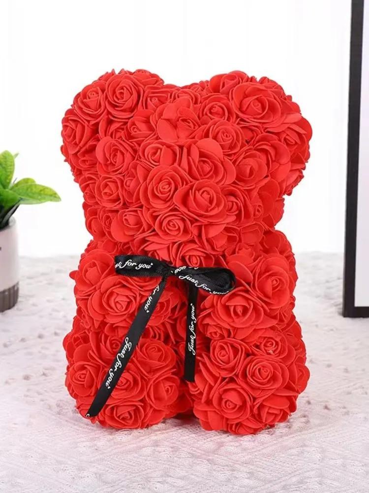 Romantic Valentine's Day Creative Eternal Flower Rose Bear Christmas Gift Rose Bear Hug Bear Wedding Flower Decoration Gift