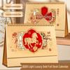 2026 Year of the Horse Gold Hollowed-Out Chinese Style Calendar: Creative Large Grid Desk Ornament